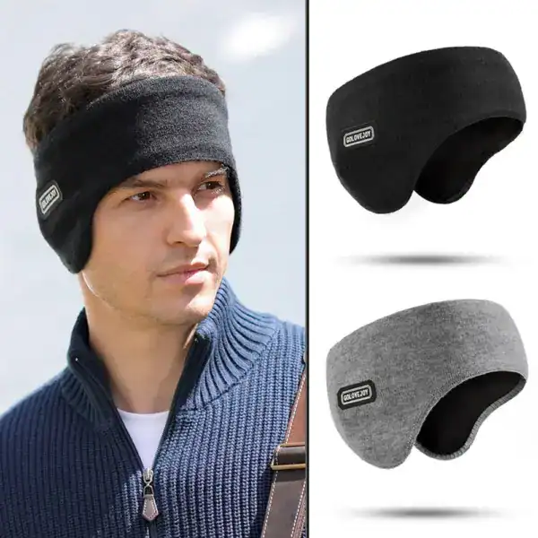 Bandeau oreille homme noir et gris, chaud et confortable pour les jours froids.