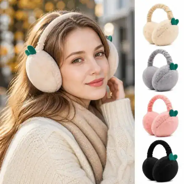 Cache Oreille Printemps, modèle doux avec détails verts, disponible en beige, gris, rose et noir.