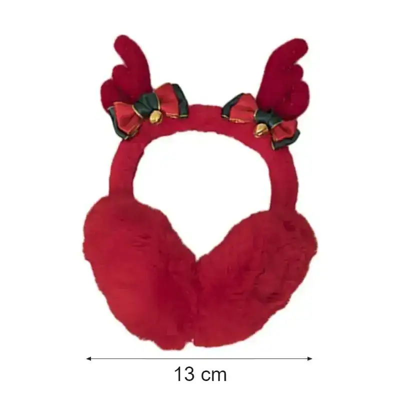Cache Oreille Rouge avec cornes de renne et nœuds, dimensions 13 cm.